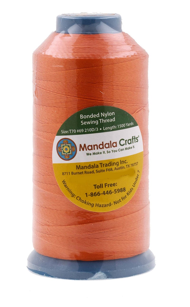 Mandala Crafts Bonded Nylon Thread Orange Heavy Duty Sewing Threads - 1500 YDs Size 69 210D T70 Tex 70 Thread for Leather Jeans Weaving Outdoor Marine Upholstery Threads - Image 2